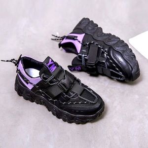 Kids Black Release Buckle Lace-Up Chunky Sneakers